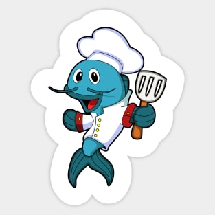 Fish as Cook with Cooking apron & Spatula Sticker